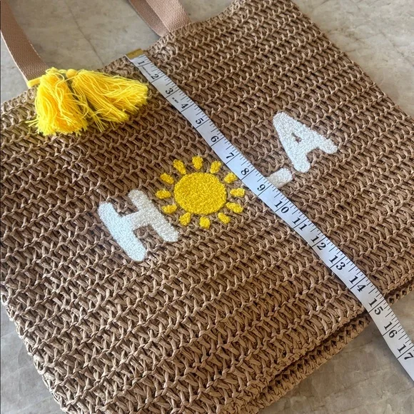 Hola NEW Sun Beach Bag Woven Tote Bag with Yellow Tassel - Picture 6 of 7